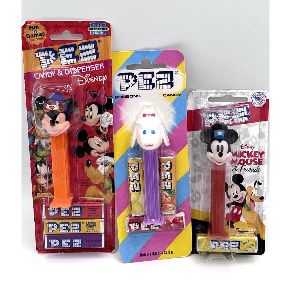 VTG Pez Dispenser Lot 3 Easter Lamb Sheep Thin Feet Disney Mickey Mouse NOS